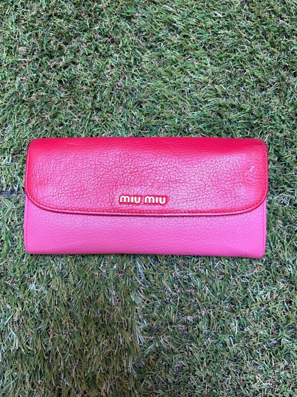 Miu Miu Bicolor Madras Leather Long Wallet